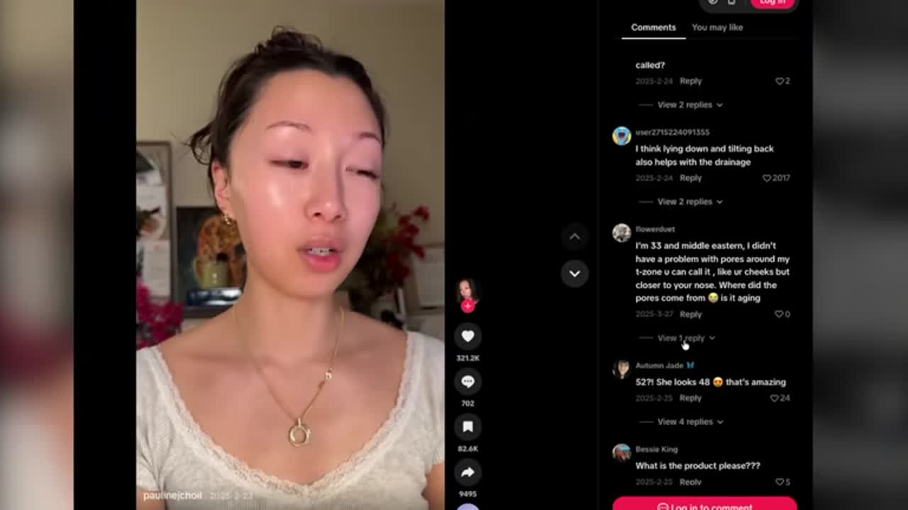 A skincare creator's TikTok video appears alongside its real comment section showing over 2000 likes on authentic user reactions
