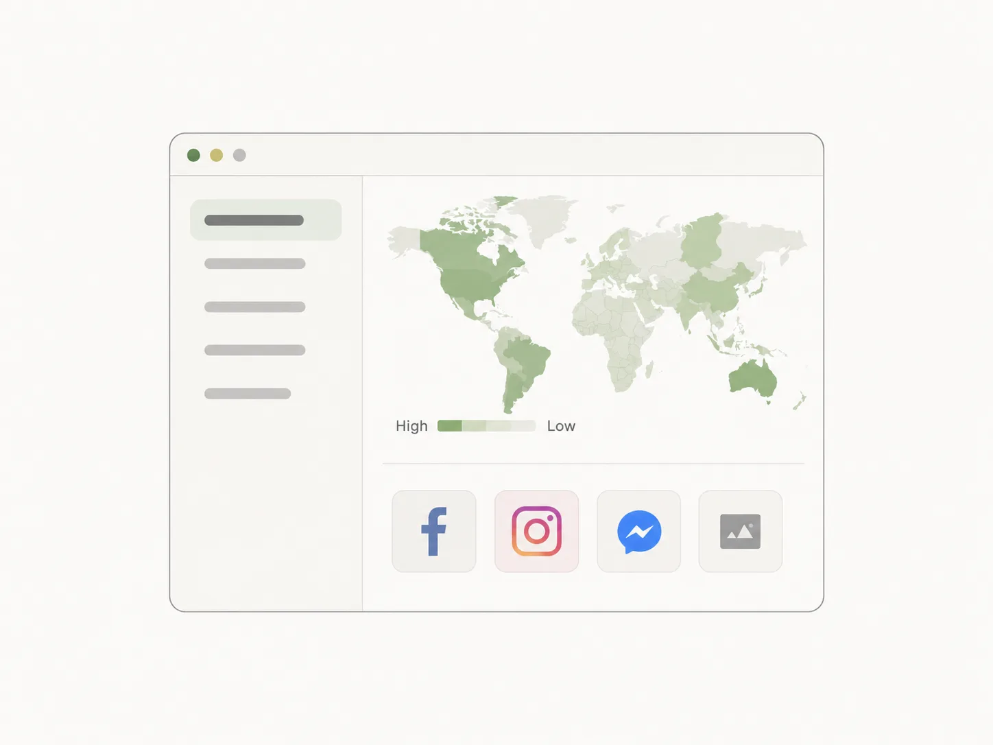 Ad details dashboard with a world map and platform breakdown