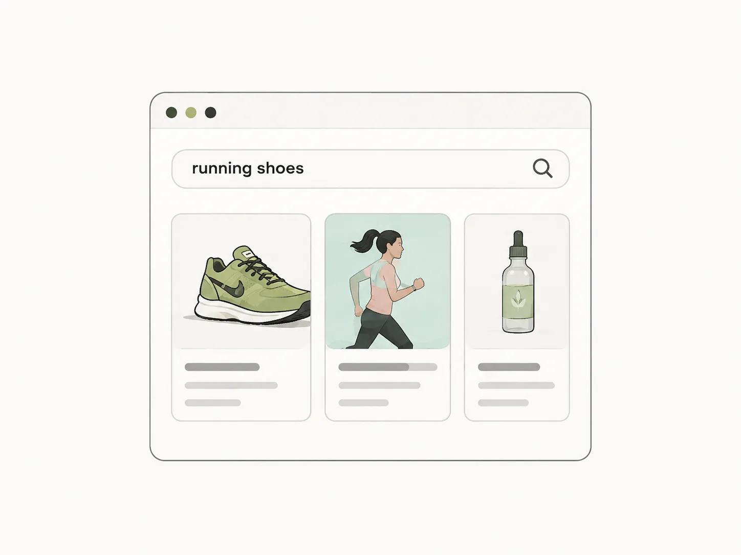 Search results for running shoes with product and lifestyle cards