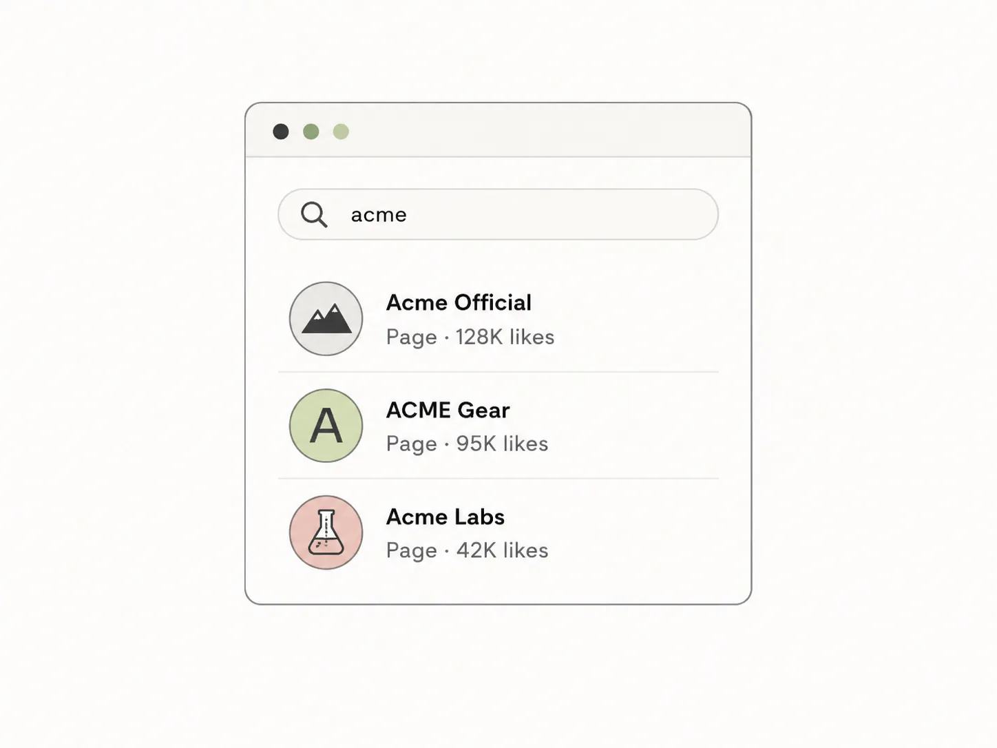 Brand search results showing several Acme pages