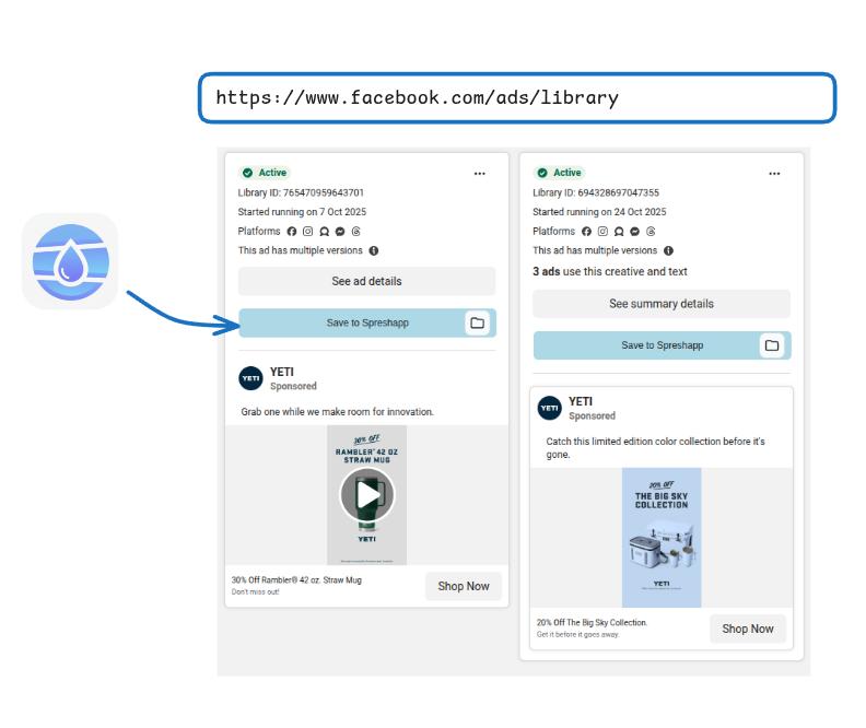 Saved Facebook ads view